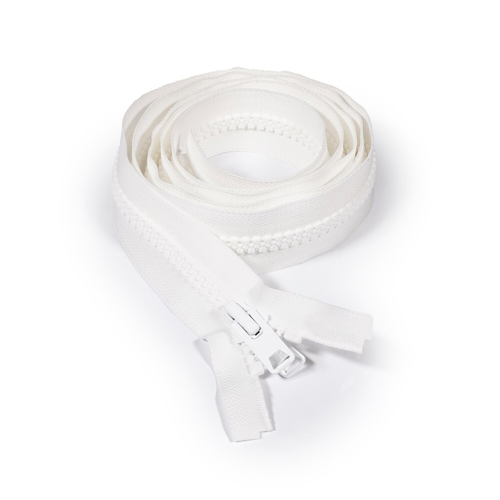 [296072] YKK® VISLON® #10 Blanco Separable Autobloqueante Lengüeta Doble Metal de 1.22 mts de largo